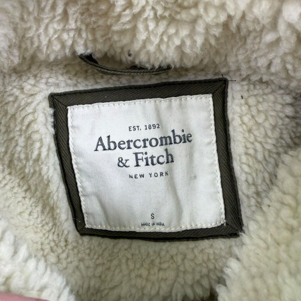 Abercrombie & Fitch Womens Small Olive Green Sherpa Lined Hooded Military Parka - Picture 8 of 10